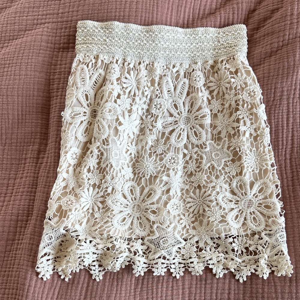 Cream Crochet Lace Mini Skirt